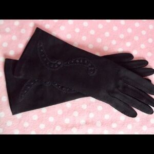 Vintage blue/black embroidered gloves NEW 6.5